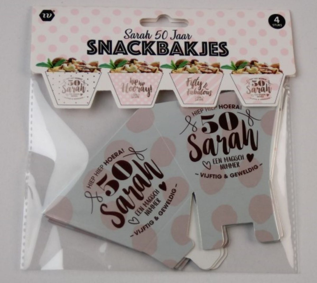 Snackbakjes Sarah | 50 jaar | 4 stuks | Decoratie | Verjaardag | Feestje